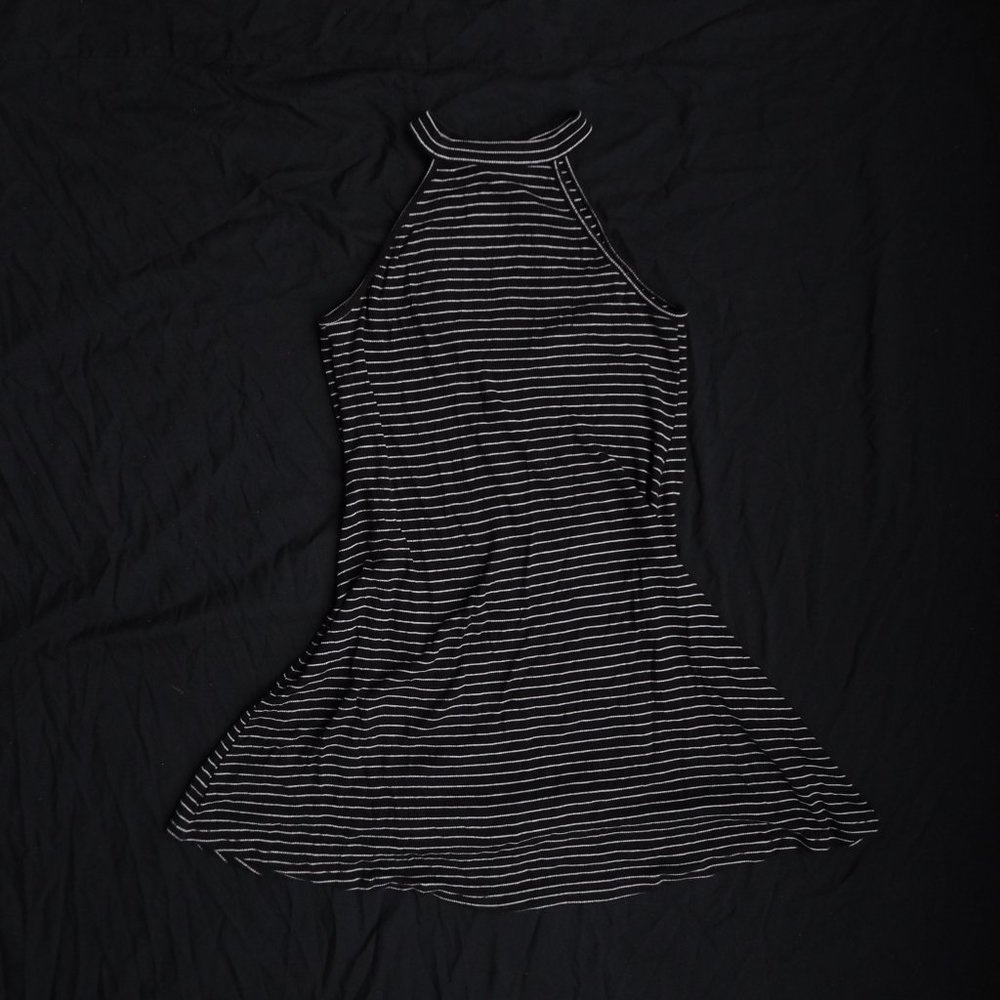 High Neck Striped Dress with Keyhole Back